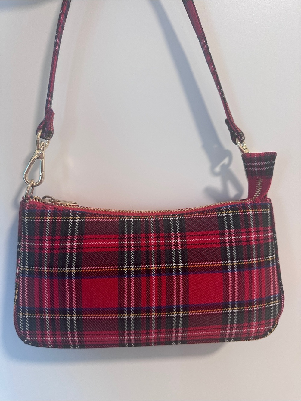 (Bought at Brandy Melville) Plaid with gold zipper Shoulder Bag - never wear